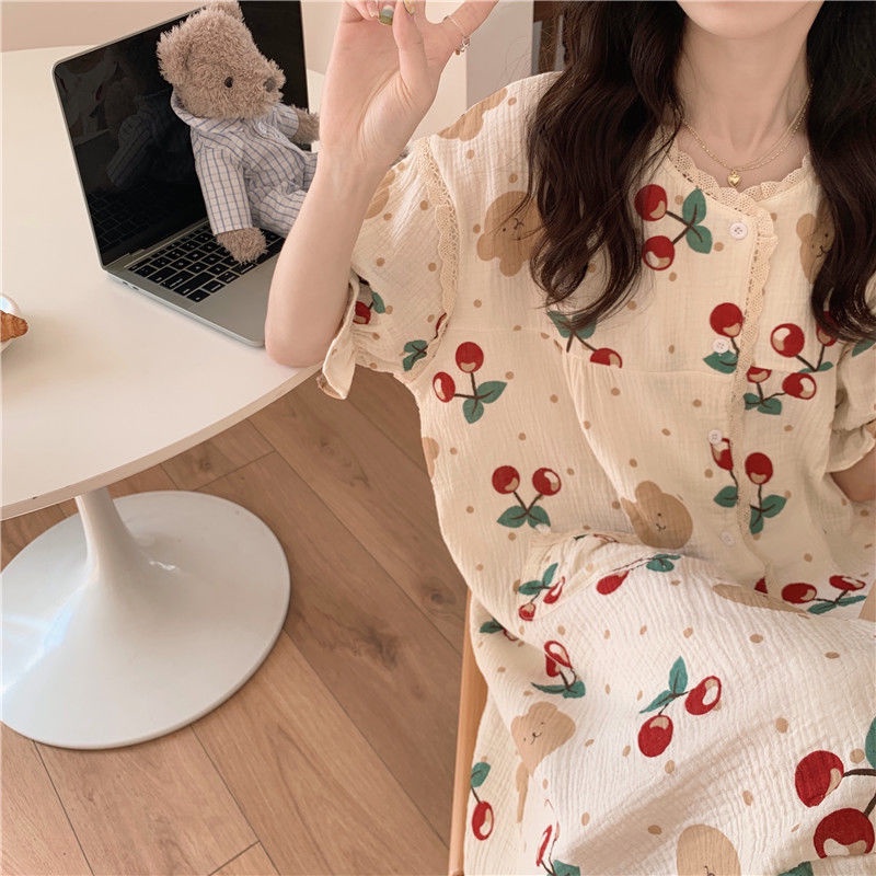 Đồ ngủ Tay Ngắn Dáng Dài Thời Trang Mùa Hè Hàn Quốc Cho Nữ