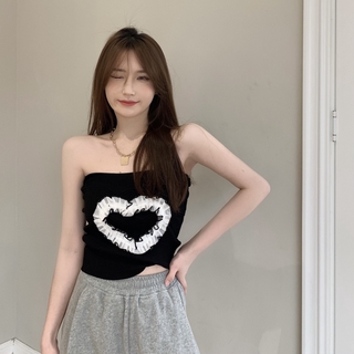 Áo Ống Dệt Kim In Hình Trái Tim Xinh Xắn Cho Nữ
