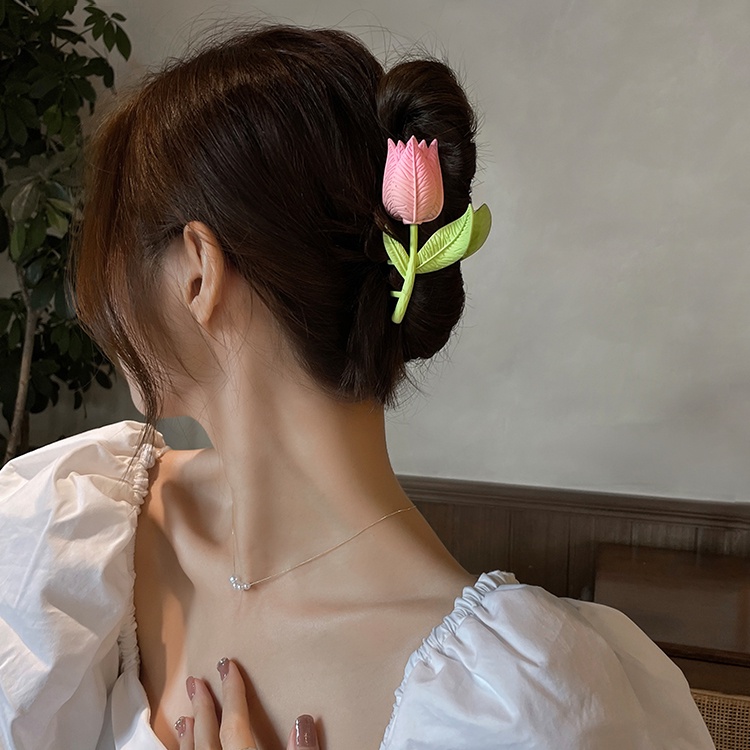 Kẹp Tóc Hình Hoa Tulip Hồng Thời Trang Hàn Quốc Cho Nữ