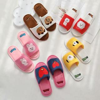 Dép đi trong nhà chất liệu nhung in họa tiết hoạt hình BT21 dễ thương xinh xắn