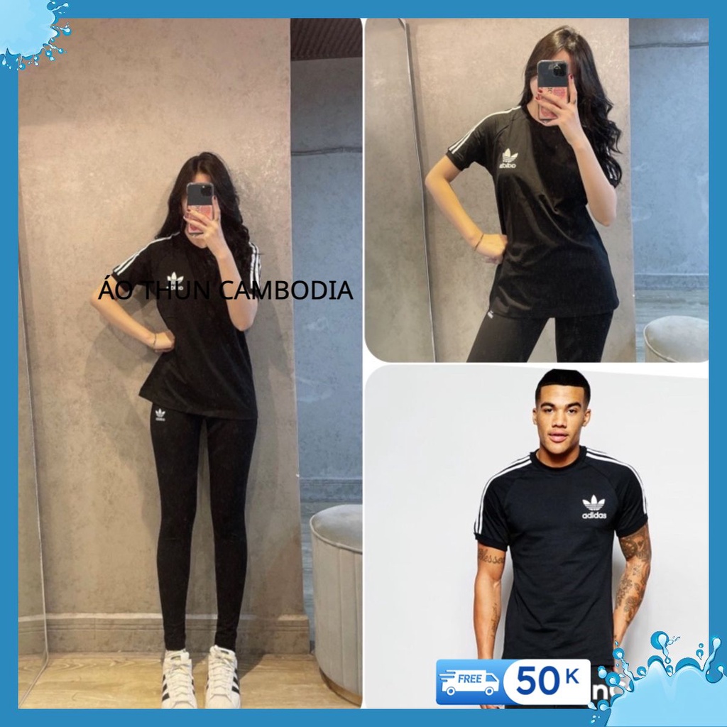Áo Phông adidas nam nữ, Áo thun cotton ba lá 271 CLFN 3-STRIPES ALL TEE BLACK