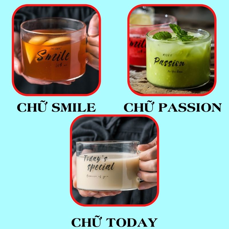 Cốc thủy tinh uống nước 400ML dễ thương cute, Ly thủy tinh uống trà có tay cầm SMILE ABUSTORE