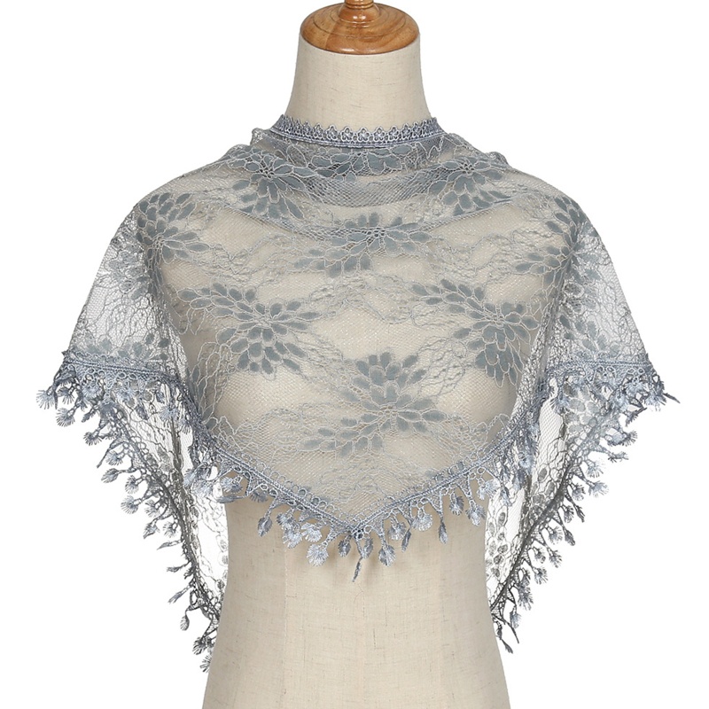 Khăn Choàng Ren Phối Tua Rua In Họa Tiết Hoa Hình Tam Giác Thời Trang Mùa Hè Cho Nữ