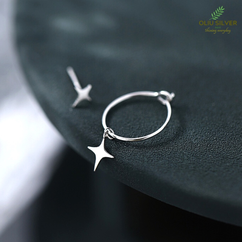 Bông Tai Bạc S925 Ngôi Sao Glossy Stars Bất Đối Xứng Trẻ Trung Cá Tính | Khuyên Tai Nữ Trang Sức Bạc Thời Trang9