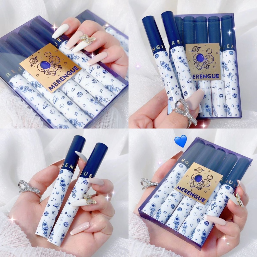 Set 5 son môi MERENGUE chất nhung lì thiết kế vỏ hình hành tinh đẹp mắt