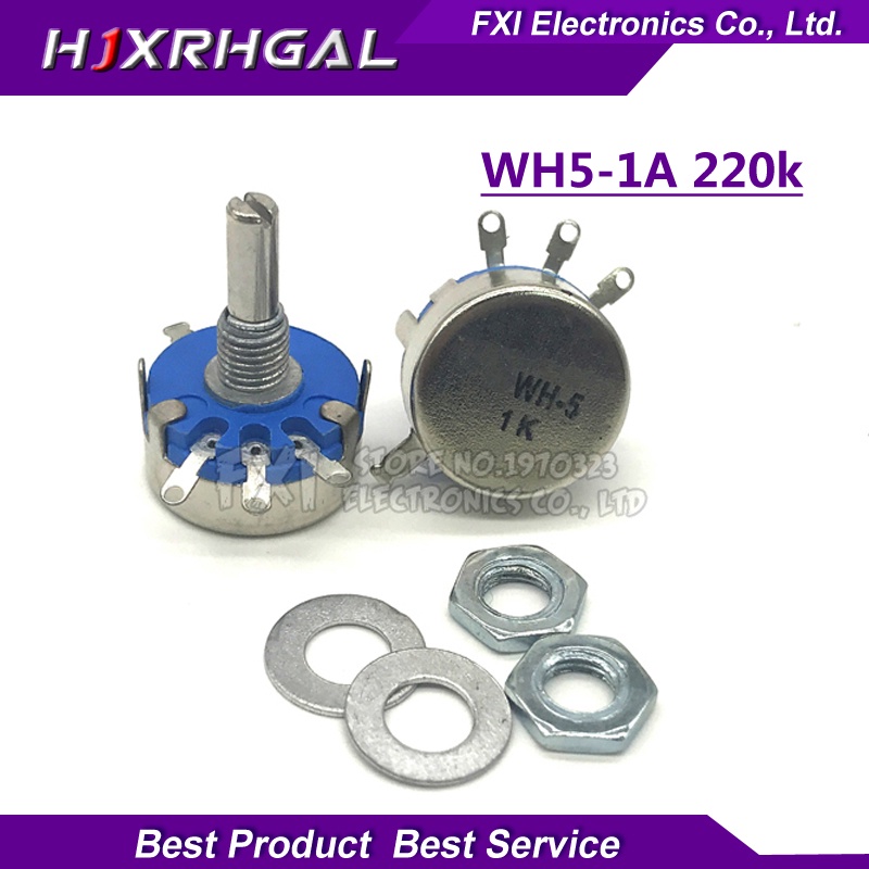 2 chiếc WH5-1A 220k ohm 3 đầu cuối Trục tròn quay côn Carbon Potentiometer