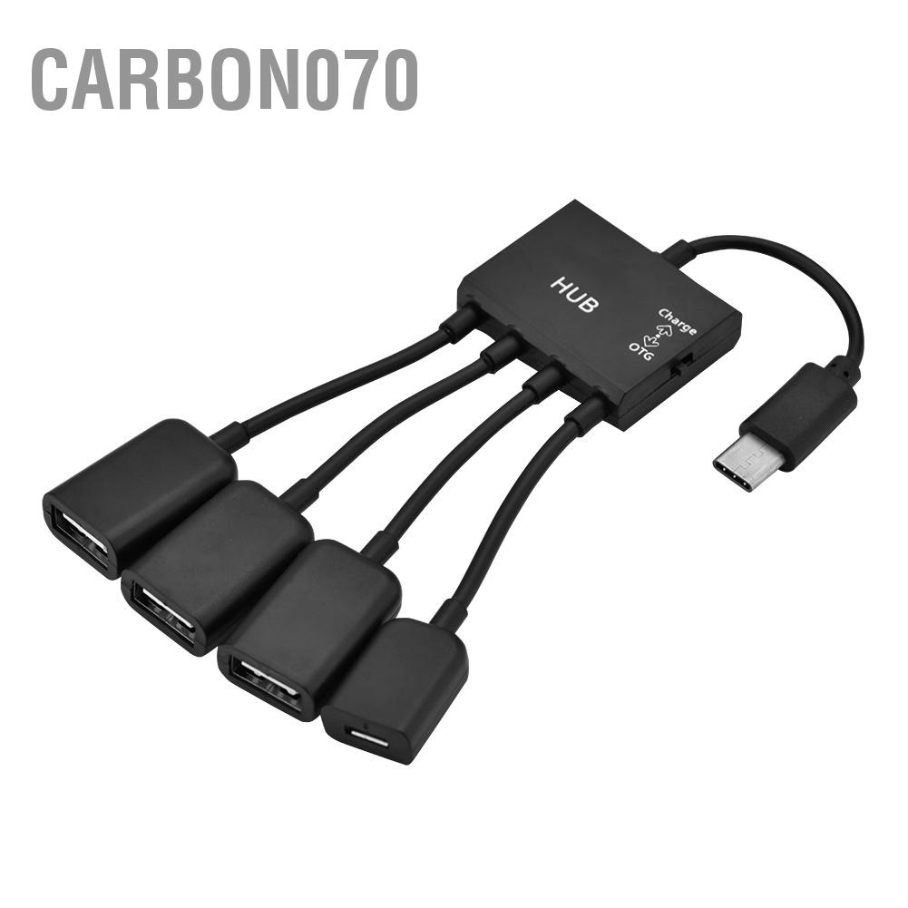 Hàng Sẵn Cáp chuyển đổi 4 trong 1 USB 3.1Type-C sang USB 2.0 4 Cổng Hub Chức năng OTG với Sạc USB-C【Carbon070】