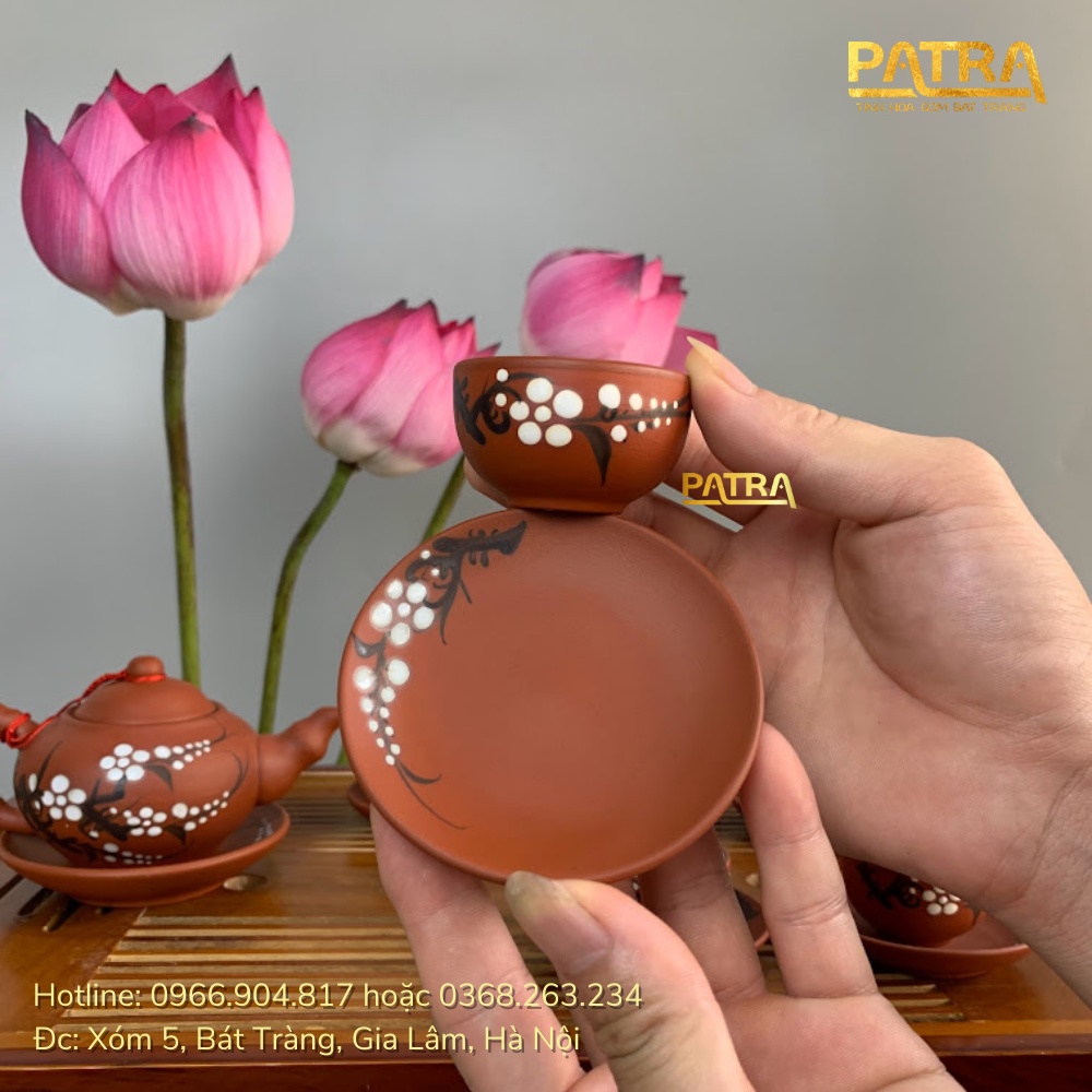 Bộ ấm chén uống trà cao cấp , bộ ấm trà Bát Tràng - trường sa hoa mai trắng