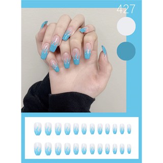 Bộ 24 Móng Tay Giả lửa xanh nhọn