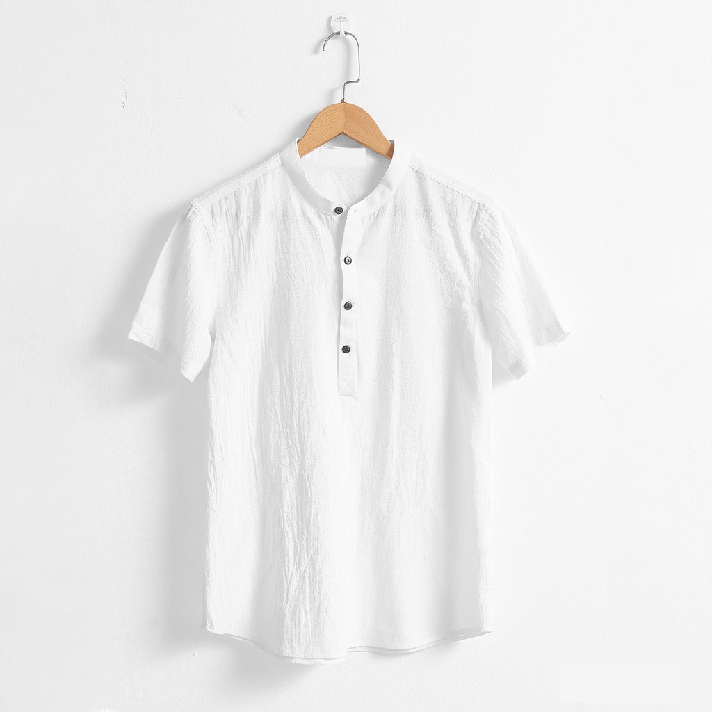 Áo sơ mi đũi tay ngắn cổ tàu cách điệu 4 cúc cổ, áo sơ mi ngắn tay vải đũi linen siêu mát - SMND
