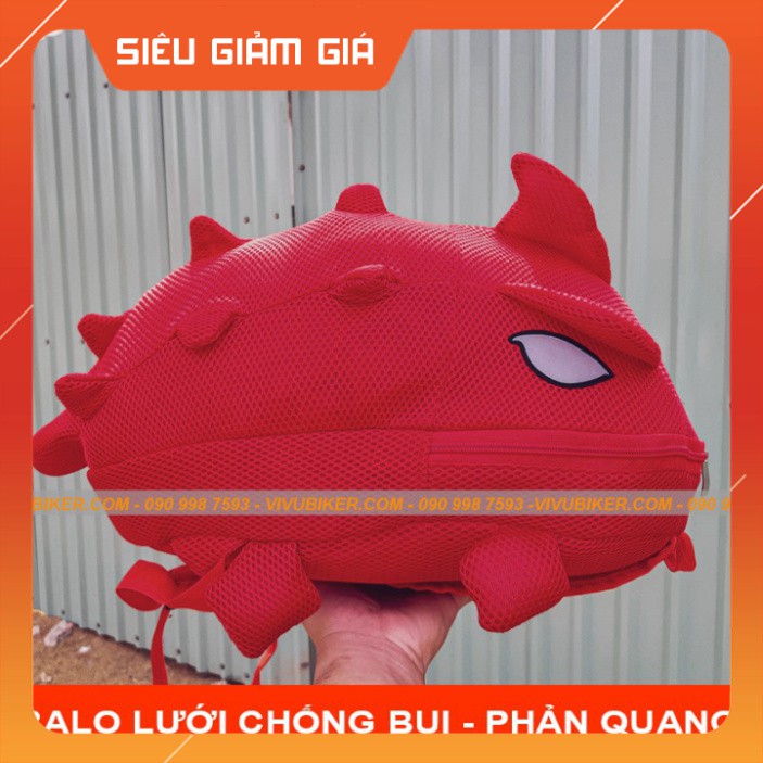 KHO SG- Balo đựng mũ bảo hiểm Fullface hình Khủng Long Phản Quang mắt cao cấp màu đỏ - Balo rồng lưới chống bụi nhiều m