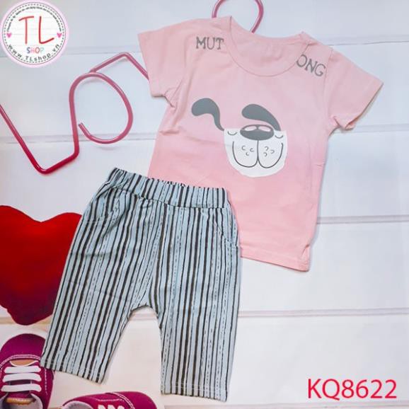 Quần áo trẻ em - Set bộ quần sọc, áo in hình cún cực kute cho bé - Bộ bé trai - Bộ bé gái - Thời trang trẻ em