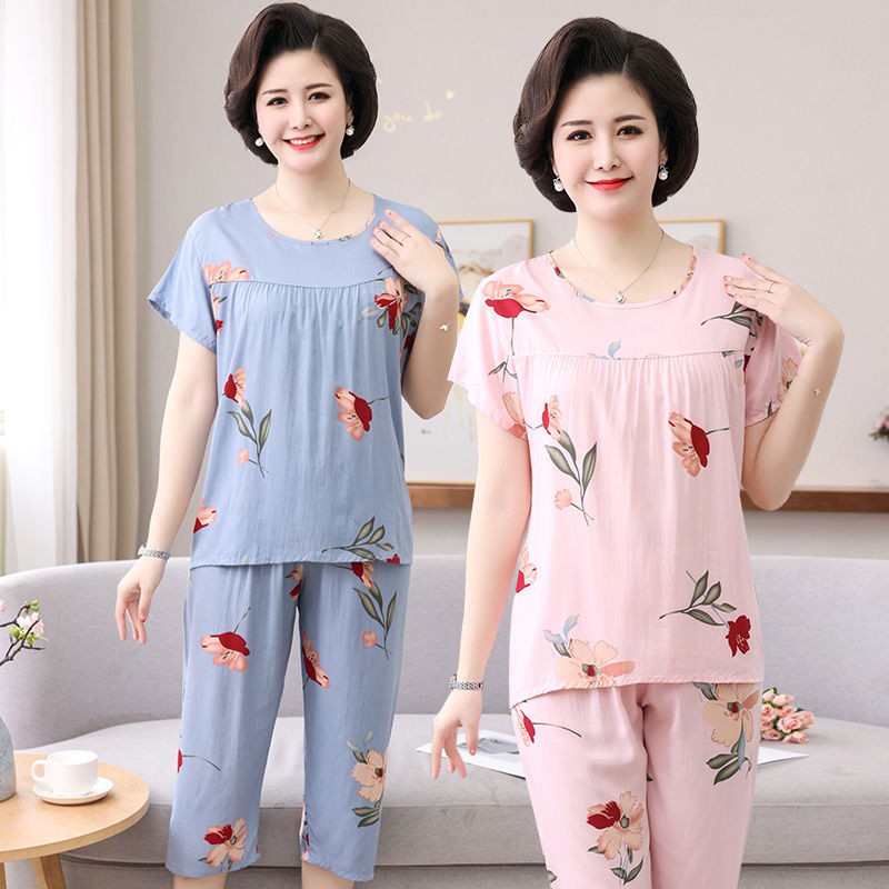 khuyến mãi đẹpđồ ngủ của mẹ, quần áo mặc nhà bằng vải cotton lụa mỏng mùa hè phụ nữ dành cho người trung niên v