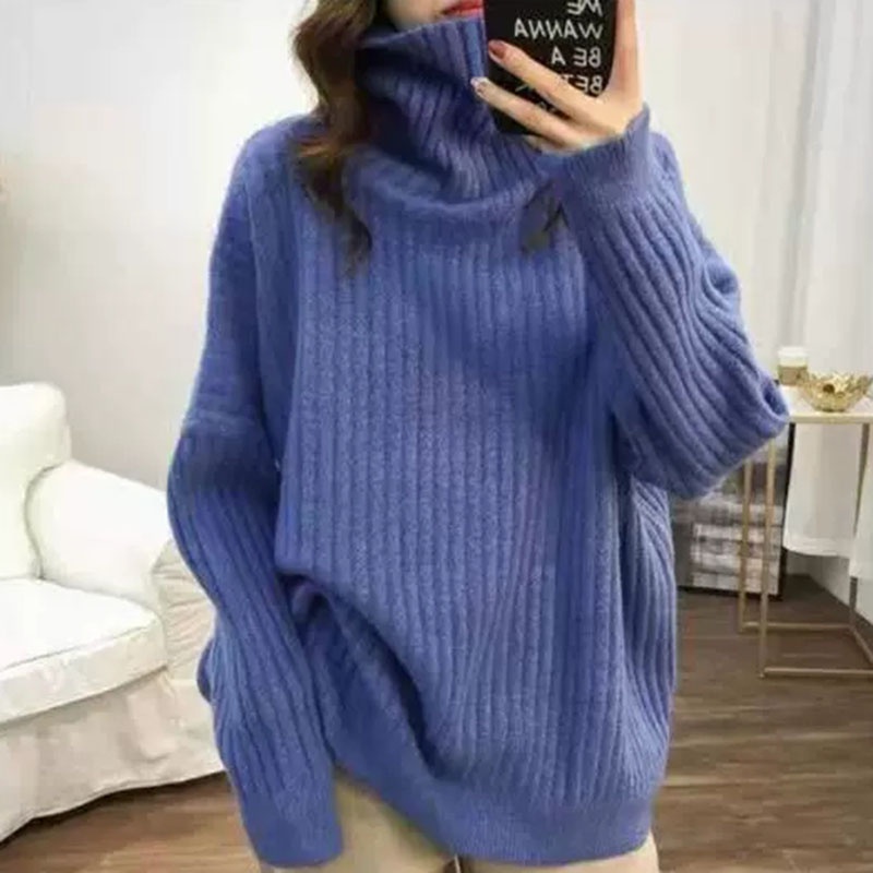 IELGYÁo Sweater Dệt Kim Tay Dài Cổ Cao Dáng Rộng Thời Trang Cho Nữ