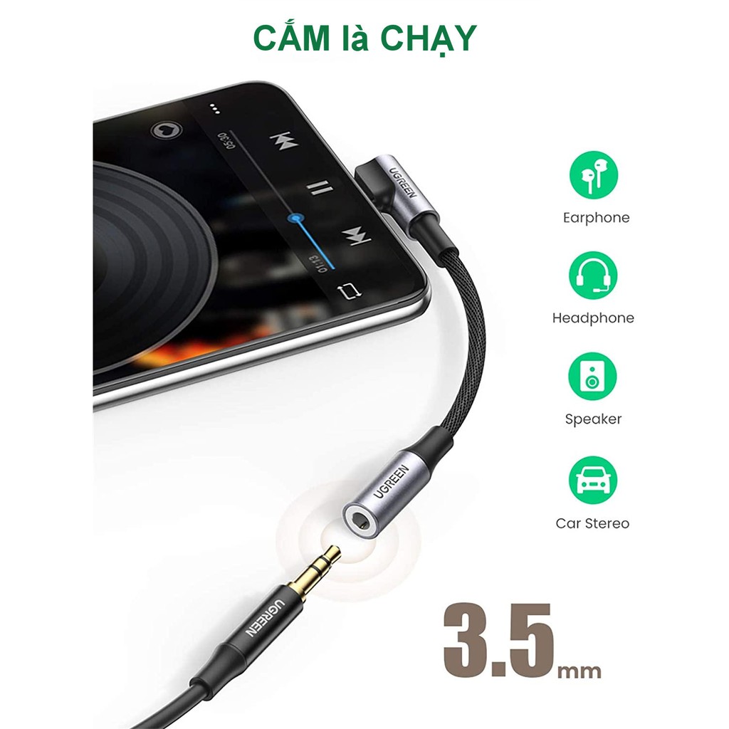 Dây giắc chuyển đổi cổng USB type C đầu vuông góc sang giắc cắm 3.5mm cao cấp UGREEN AV167 80723