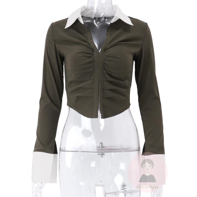 Áo Thun Tay Dài Màu Sắc Tương Phản Phong Cách Retro Dành Cho Nữ