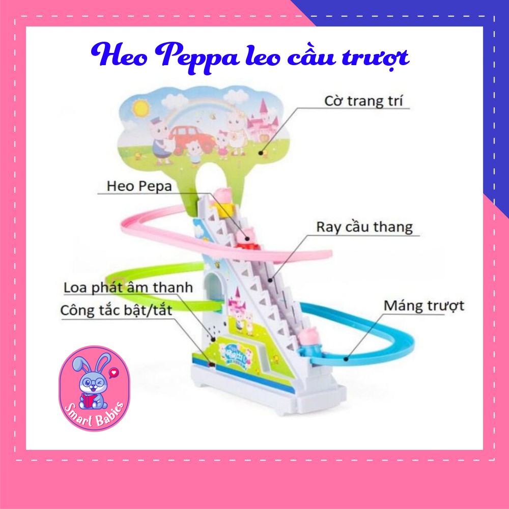 Hộp đồ chơi heo Peppa leo cầu thang trượt cầu trượt có nhạc có ánh sáng kích thước 25 x 27 x 14cm