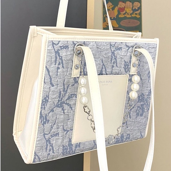 Túi Xách Tote Sức Chứa Lớn Bằng Vải Jacquard Màu Xanh Muối Biển Phong Cách Mới Cao Cấp Cho Nữ