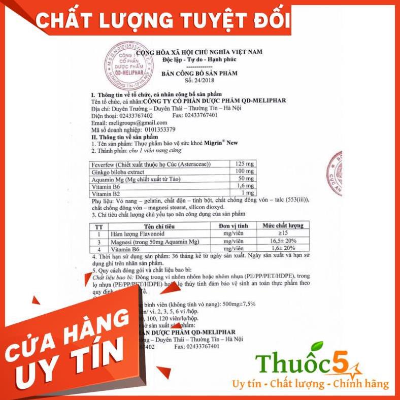 Migrin Plus viên uống hỗ trợ tuần hoàn não hộp 20 viên