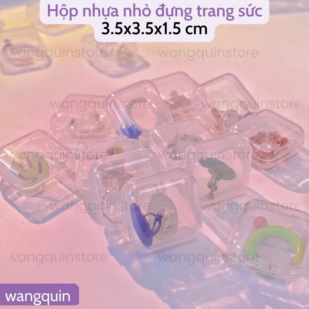 Hộp Nhựa Nhỏ Trong Suốt Đựng Trang Sức Mini 3.5x3.5x1.5cm bỏ túi tiện lợi đựng phụ kiện nhỏ đựng trang sức nắp đậy chắc