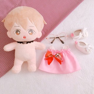 [outfit] Váy hồng nơ đỏ doll 20cm