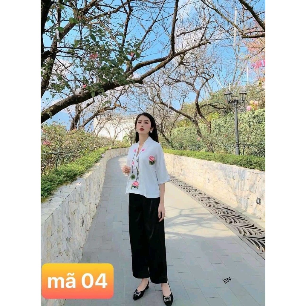 BỘ ĐỒ LAM ĐI CHÙA THÊU HOA SEN