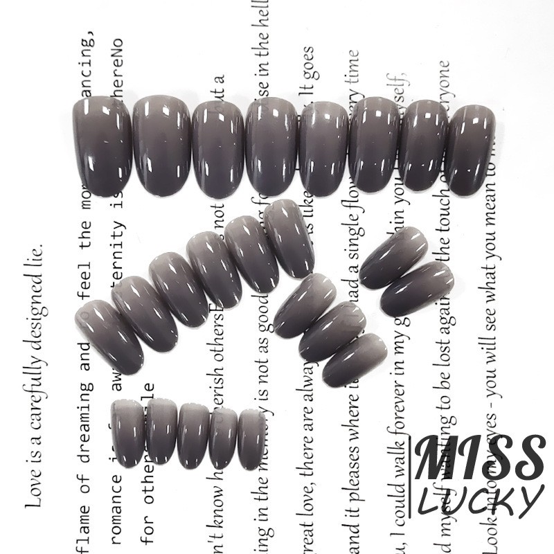 Bộ 24 cái móng tay giả trang trí dài đầu tròn màu đen