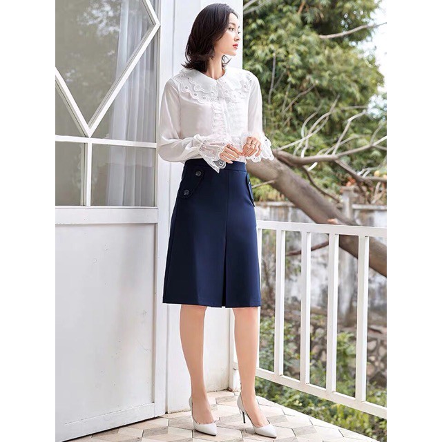 Chân váy chữ a công sở cách điệu có túi chéo