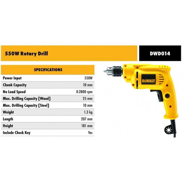 DWD014 Máy khoan cầm tay 10mm chính hãng Dewalt