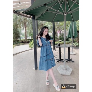 váy jean tầng tay ngắn đi chơi