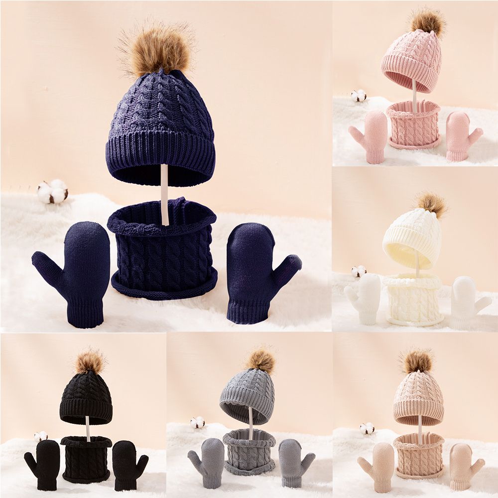 Set nón + găng tay + khăn choàng cổ dễ thương cho bé 0-3 tuổi MIHAN1