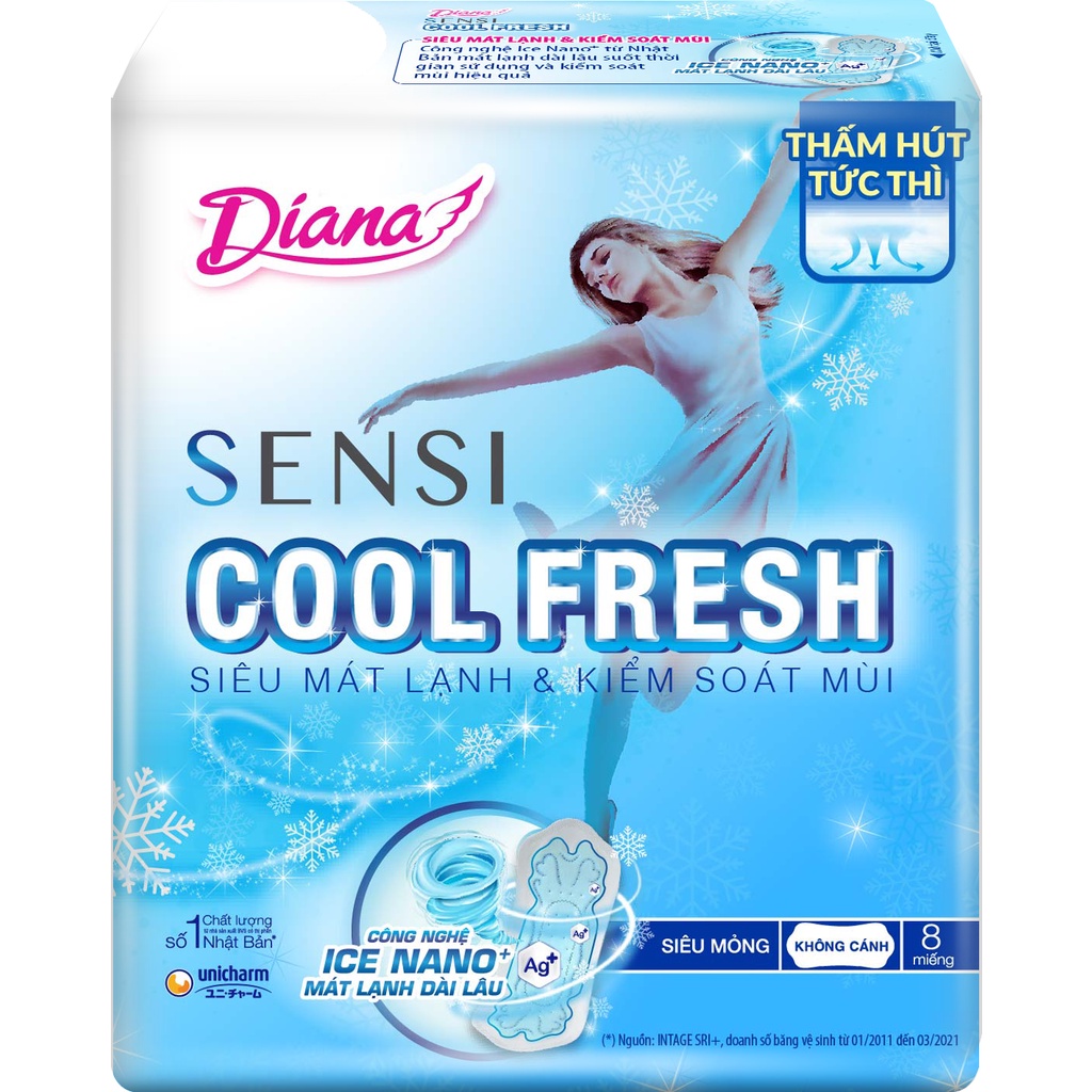 Băng vệ sinh Diana sensi cool fresh siêu mỏng không cánh gói 8 miếng