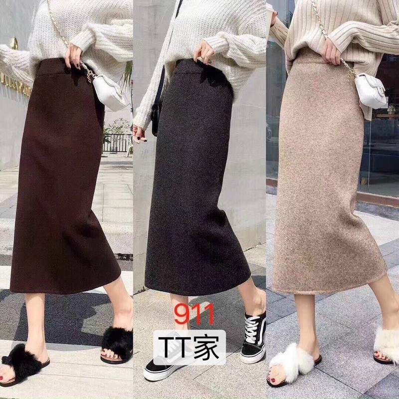 Chân váy len maxi xẻ