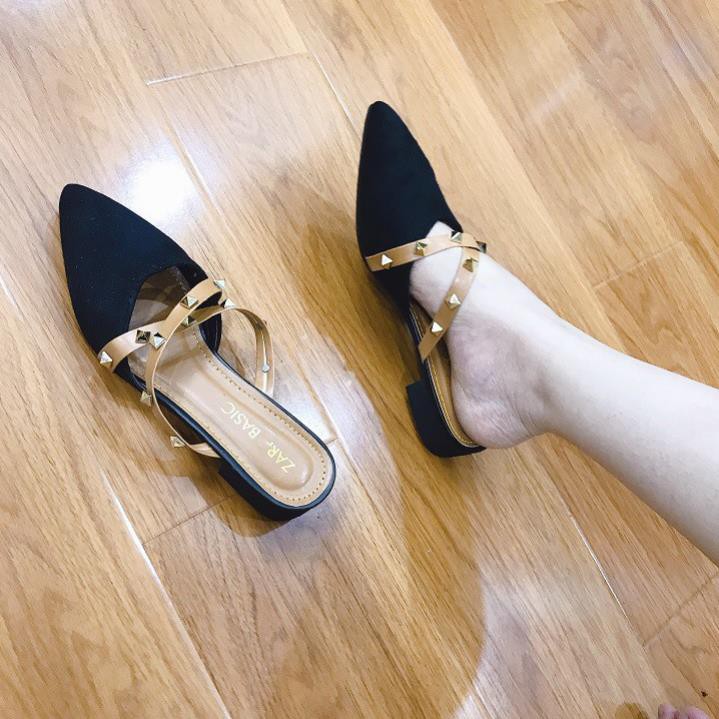 A2 - Giày nữ, sục nữ 2 quai chéo gắn đinh, mũi nhọn | BigBuy360 - bigbuy360.vn