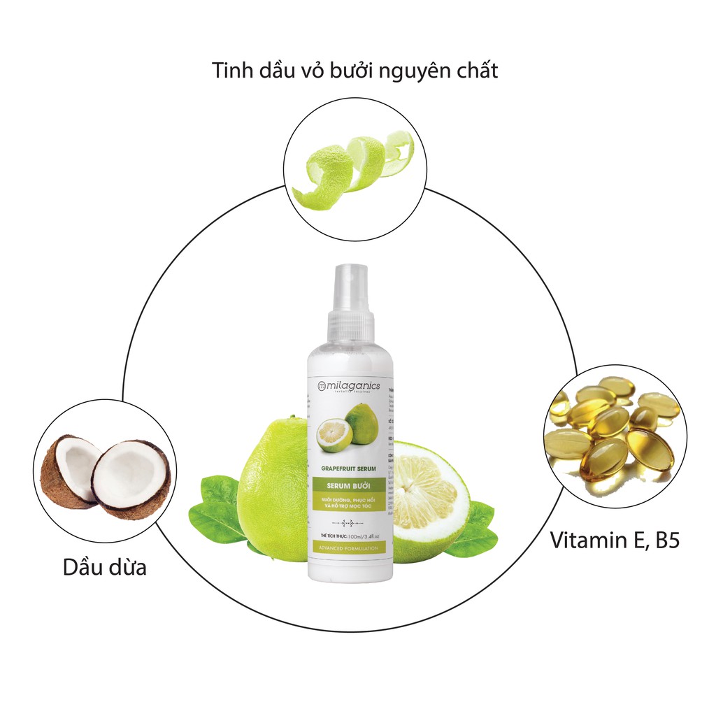 Serum Bưởi Ngừa Rụng & Kích Thích Mọc Tóc Từ Tinh Dầu Bưởi MILAGANICS 100ml (Chai)