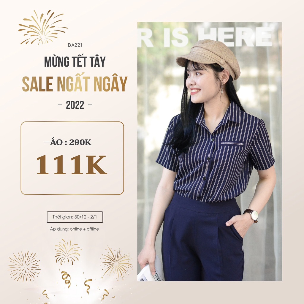 Áo sơ mi công sở nữ ngắn tay cổ đức túi nẹp thiết kế Bazzi tay lỡ - ẢNH THẬT TỰ CHỤP