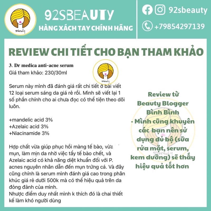 Serum mờ thâm, sáng da, kháng mụn Bielenda Dr Medica Acne Dermatological Anti-Acne