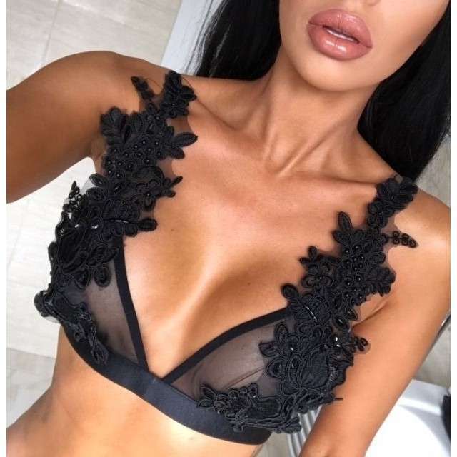 ღ𝓂ℰWomen Embroidered Lace Floral Bralette Unpadded Bra Crop Top Strappy Lingerie | BigBuy360 - bigbuy360.vn