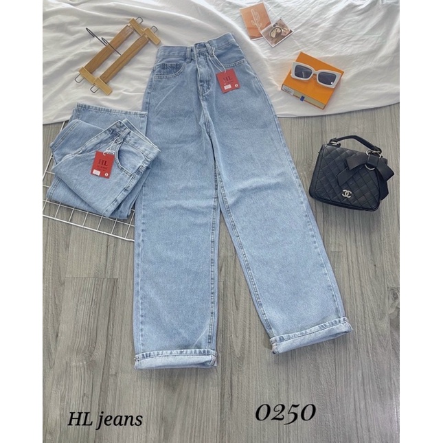Quần jean ống rộng màu xanh nhạt nữ lưng cao hot treand thời trang