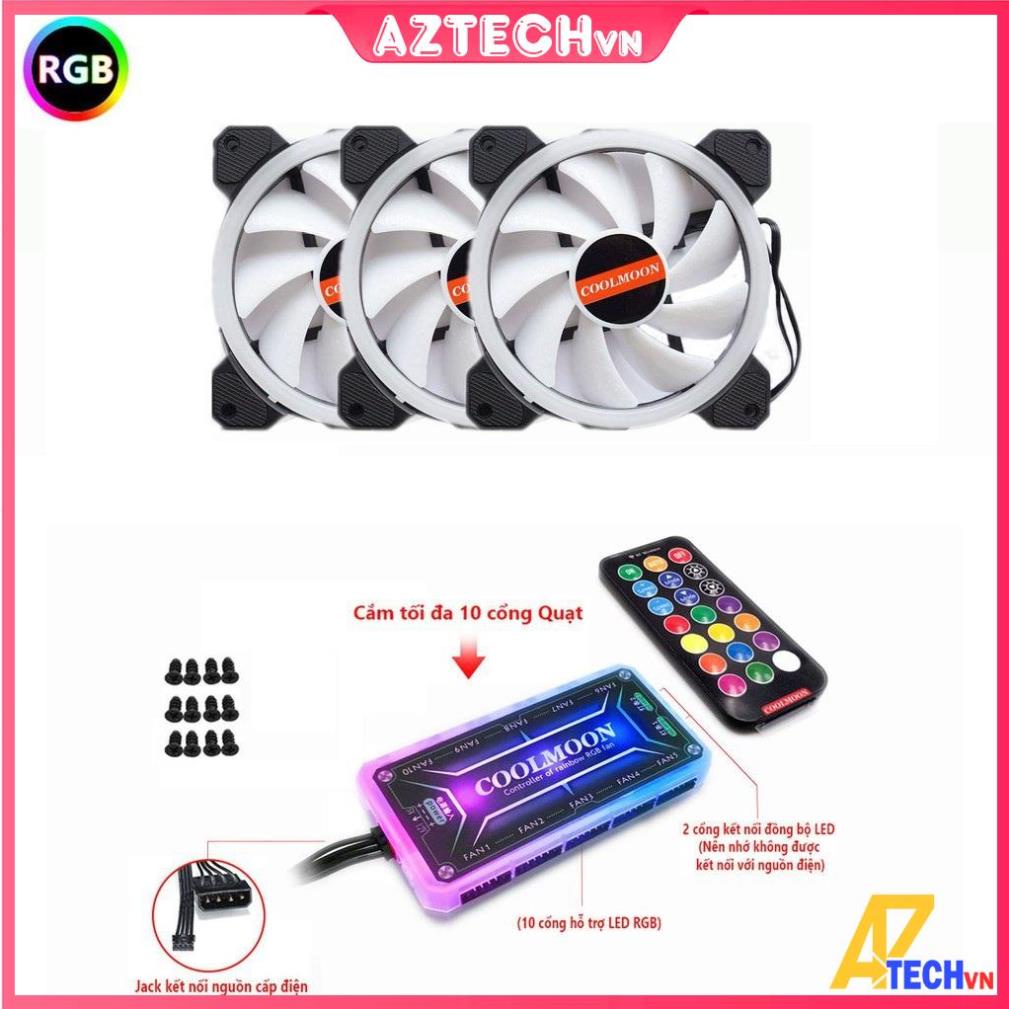 [Giá Sinh Viên] Quạt Tản Nhiệt, Bộ Kit 3 Fan Led RGB Coolmoon – Có Hub RGB (Bộ Bao Gồm Fan+Hub+Remot