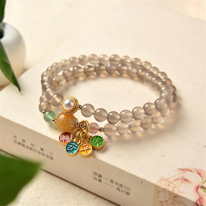 [Hàng Mới] Vòng Đeo Tay Đá Mã Não Hai Vòng An Toàn Retro Đơn Giản Dành Cho Nữ