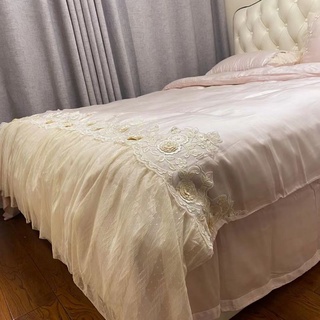 BỘ CHĂN GA GỐI LỤA REN  CÔNG CHÚA (be, trắng, hồng, vàng)