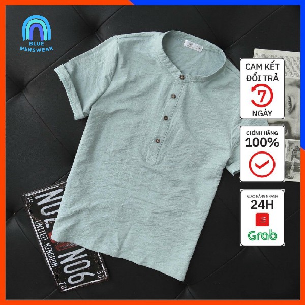 Áo Đũi Nam Cổ Tàu Cộc Tay Đẹp Vải Đẹp Co Giãn Phong Cách Hàn Quốc HOT TREND 2021 AD63 -  BLUE MENSWEAR