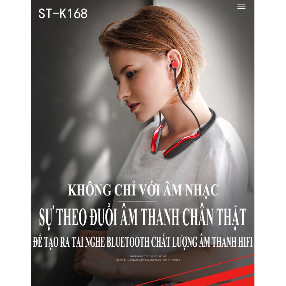 Tai Nghe Bluetooth ST-K168 Chính Hãng Kiểu Dáng Thể Thao, Tích Hợp Chế Độ Nghe Gọi Rảnh Tay Cực Đỉnh