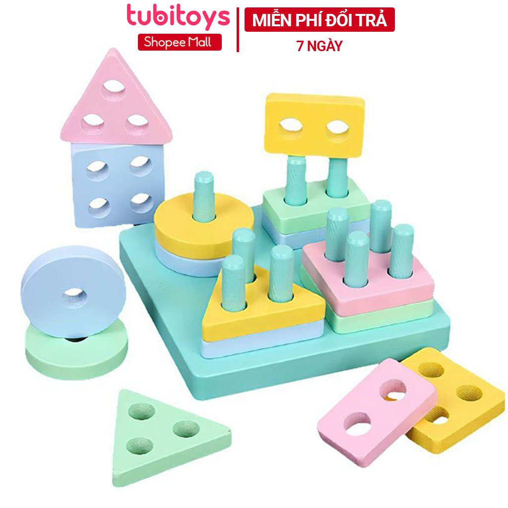 Bộ đồ chơi thả hình TUBITOYS 4 khối cơ bản học liệu Montessori giúp trẻ phân biệt hình khối màu sắc