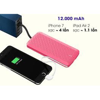 Pin dự phòng iWALK tích hợp sẵn 4 loại cáp ip, micro, type C, usb 12000mAh UBT 12000X hỗ trợ sạc nhanh QC 3.0 chính hãng