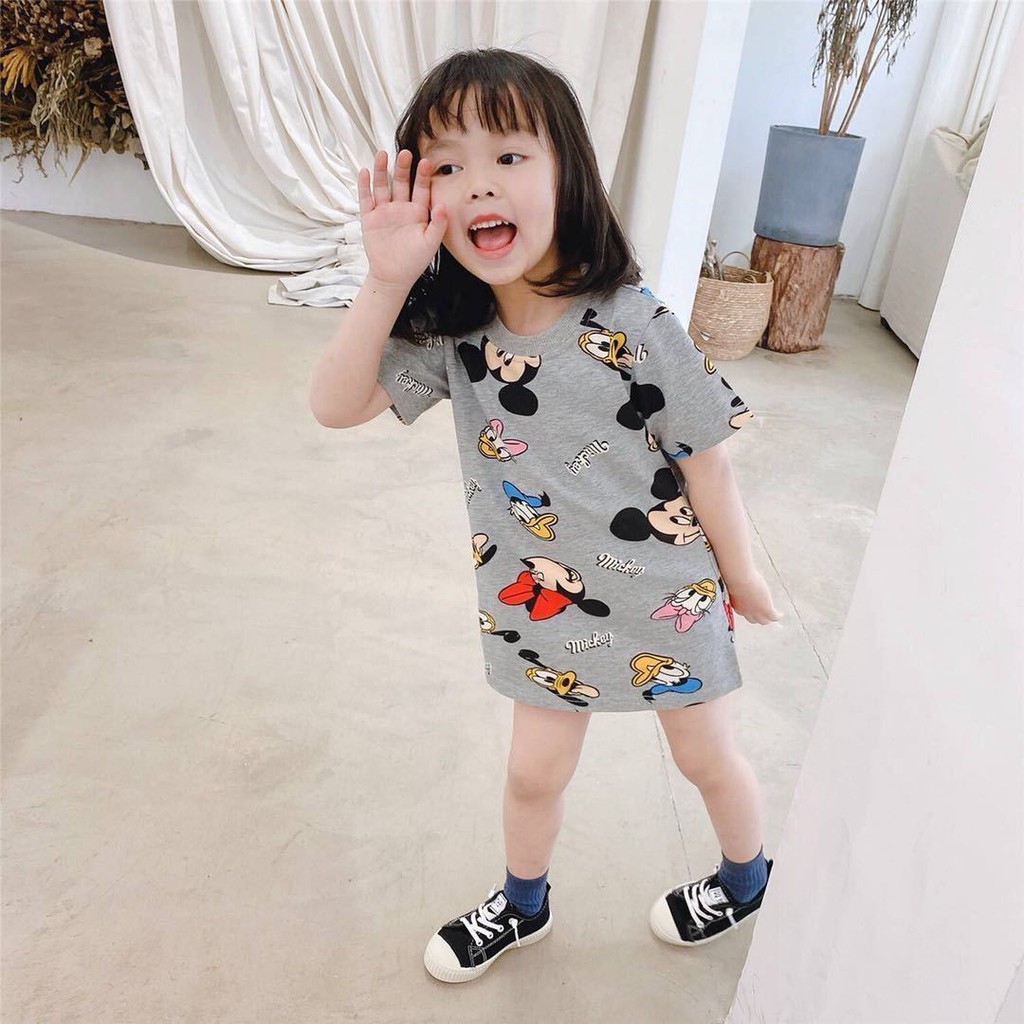 Girls  dresses, short-sleeved T-shirts, cartoon summer Korean style, skirts, middle and small children, western sweater skirts