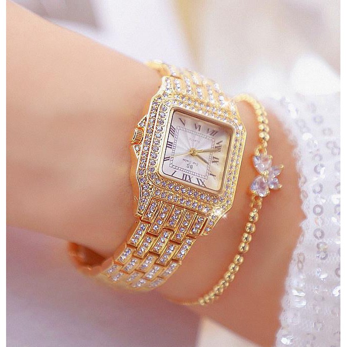 Đồng hồ nữ mặt vuông, đồng hồ nữ dây kim loại đính đá chính hãng BEE SISTER, thời trang cao cấp, giá rẻ