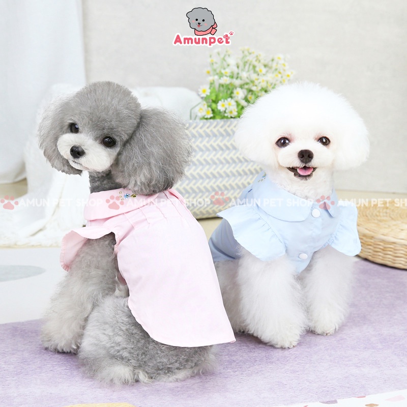 Áo Cho Chó Mèo Chất Liệu Mỏng Mát Hoạ Tiết Cổ Thêu Hoa Cao Cấp Quần Áo Thời Trang Thú Cưng Giá Rẻ Amun Pet