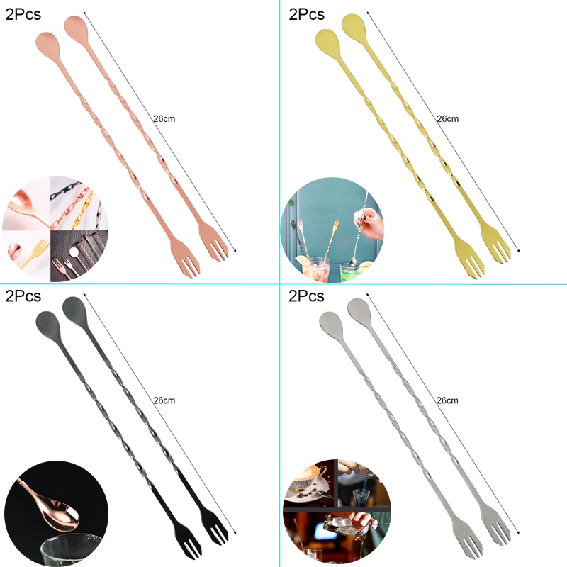 Set 2 Muỗng Khuấy Đồ Uống 26cm Màu Đen/Vàng/Bạc/Vàng